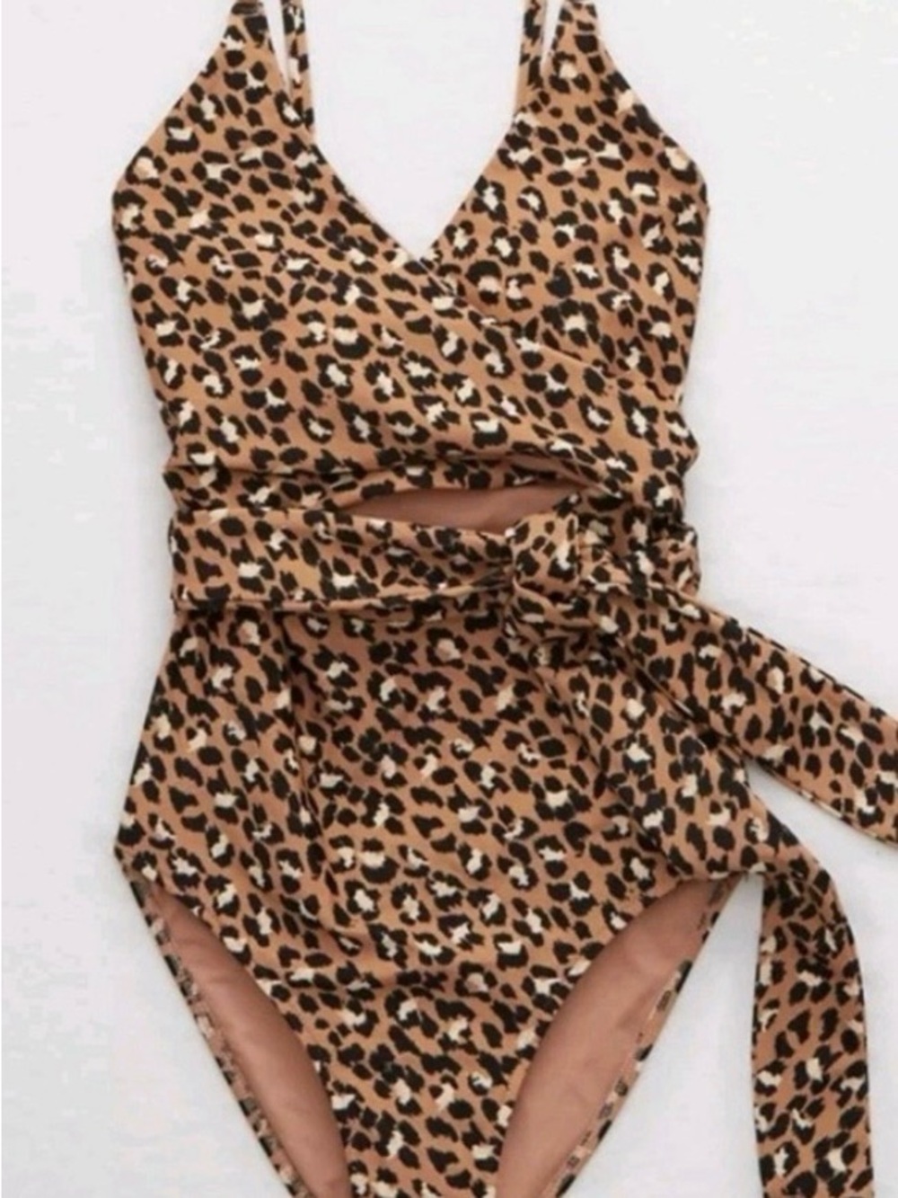 aerie Leopard Print One-Piece Swimsuit - Tan, Black, Cream